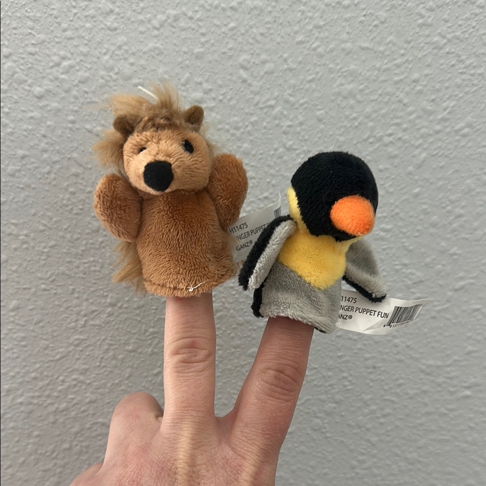 GANZ Brown and Gray Plush Animal Finger Puppets